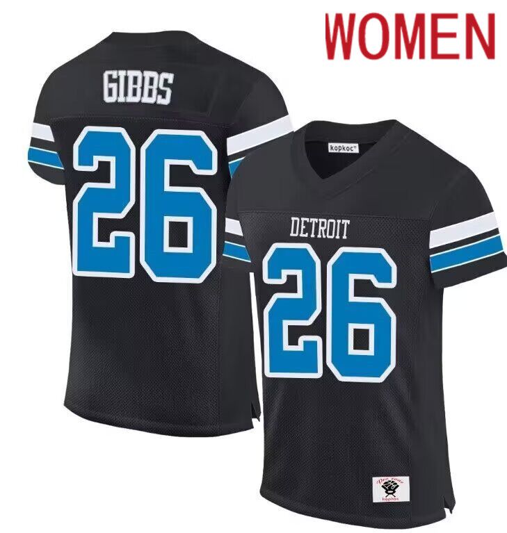 Women Detroit Lions #26 Gibbs black 2024 Nike Limited NFL throwback Jersey->women nfl jersey->Women Jersey
